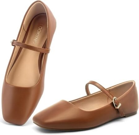 Womens Mary Jane Flats Closed Toe Buckle Strap