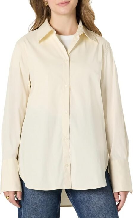 Women's Oversized-Fit Cropped Cotton Button-Down Shirt