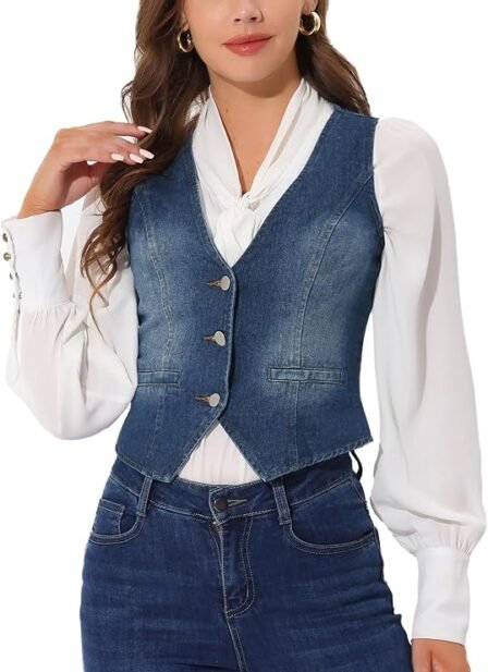 Women's Single-Breasted Casual Denim Vest Jacket For Summer