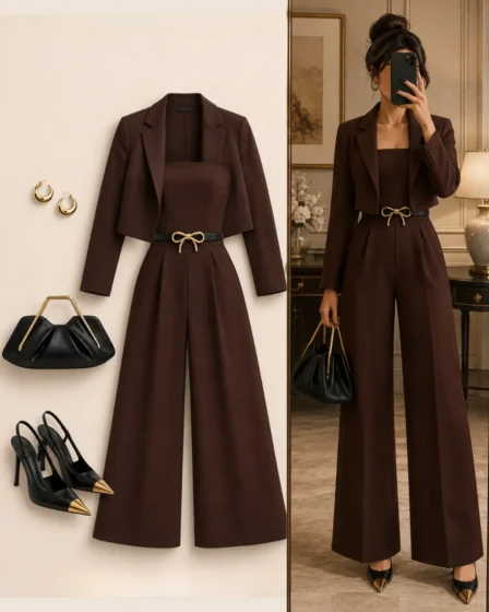 Cropped Blazer & Wide-Leg Jumpsuit Set